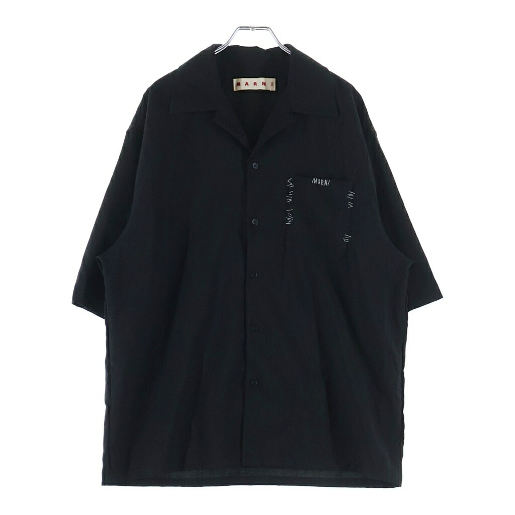 MARNI(マルニ) 大きさ:48 25AW Tropical Wool Marni Mending Logo Bowling Shirt ロピカルウール マルニメンディングロゴ 突き抜く半袖プルオーバー 黒いこと CUMU0054S1 TW839【中古】【度合いB】【色つや黒いこと】【取りまわしバス発着場渋谷】