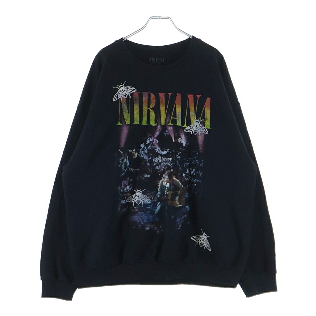 NO BRAND(否ブランド名) 大きさ:XL NIRVANA 開悟 向こう正面刷り上げる クルーネックスウェット 調教師 黒いこと【中古】【座標軸B】【色つや黒いこと】【取りまわしバス発着場BRING横浜ビブレ店】
