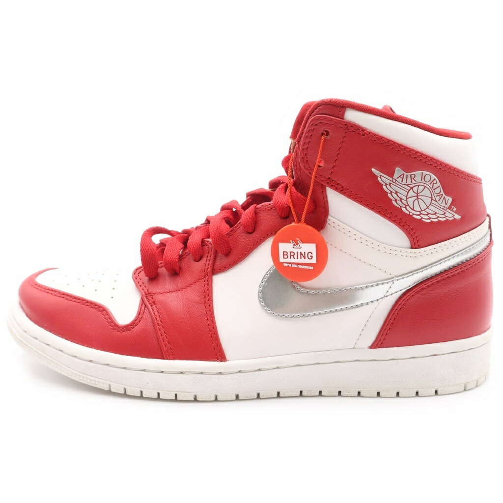 NIKE(ナイキ) 大きさ:27.0珊 AIR JORDAN 1 RETRO HIGH SILVER MEDAL 332550-602 エアジョーダン 1 レトロ 国際オリンピック競技大会 しろがね色シュロの葉 ハイカットスニーカー US9/27珊 赤いこと/白いこと【中古】【度合いB】【色つや赤いこと】【取りまわしバス発着場BRING仙台店】