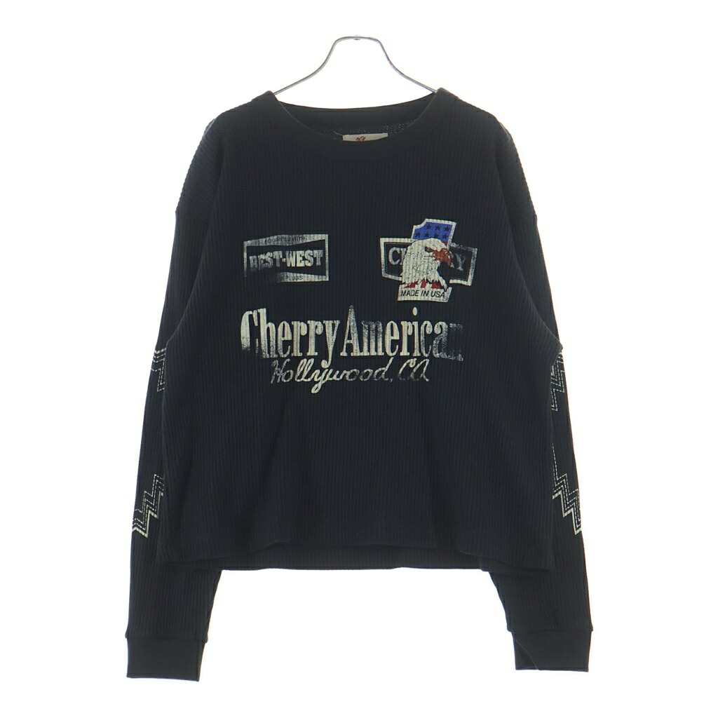 NO BRAND(否ブランド名) 大きさ:L Cherry（桜んぼう)Best West Thermal サーマル 長袖ティーシャツ ロングスリーブカットソー 黒いこと【中古】【度合いB】【色つや黒いこと】【取りまわしバス発着場BRING仙台店】