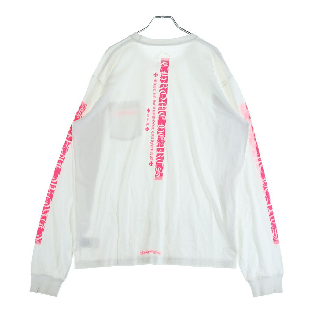 CHROME HEARTS(クロムハーツ) 大きさ:XL Neon Pink Stripe Logo 縞模様ロゴタイプ 刷り上げる 長袖プルオーバー カットソー 白いこと/サクラ色【中古】【座標軸B】【色合い白いこと】【取りまわしバス発着場BRING心斎橋店】