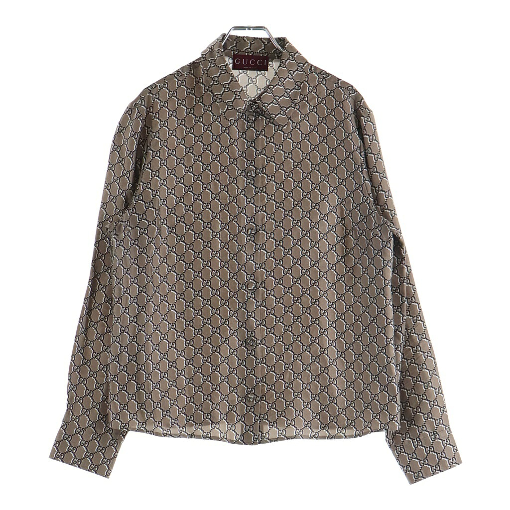 GUCCI(グッチ) サイズ:42 プリント入り シルクツイル 長袖シャツ ブラック #42 813313【中古】【程度A】【カラーブラウン】【取扱店舗BRING梅田茶屋町店】｜ブランド買取・販売　BRING