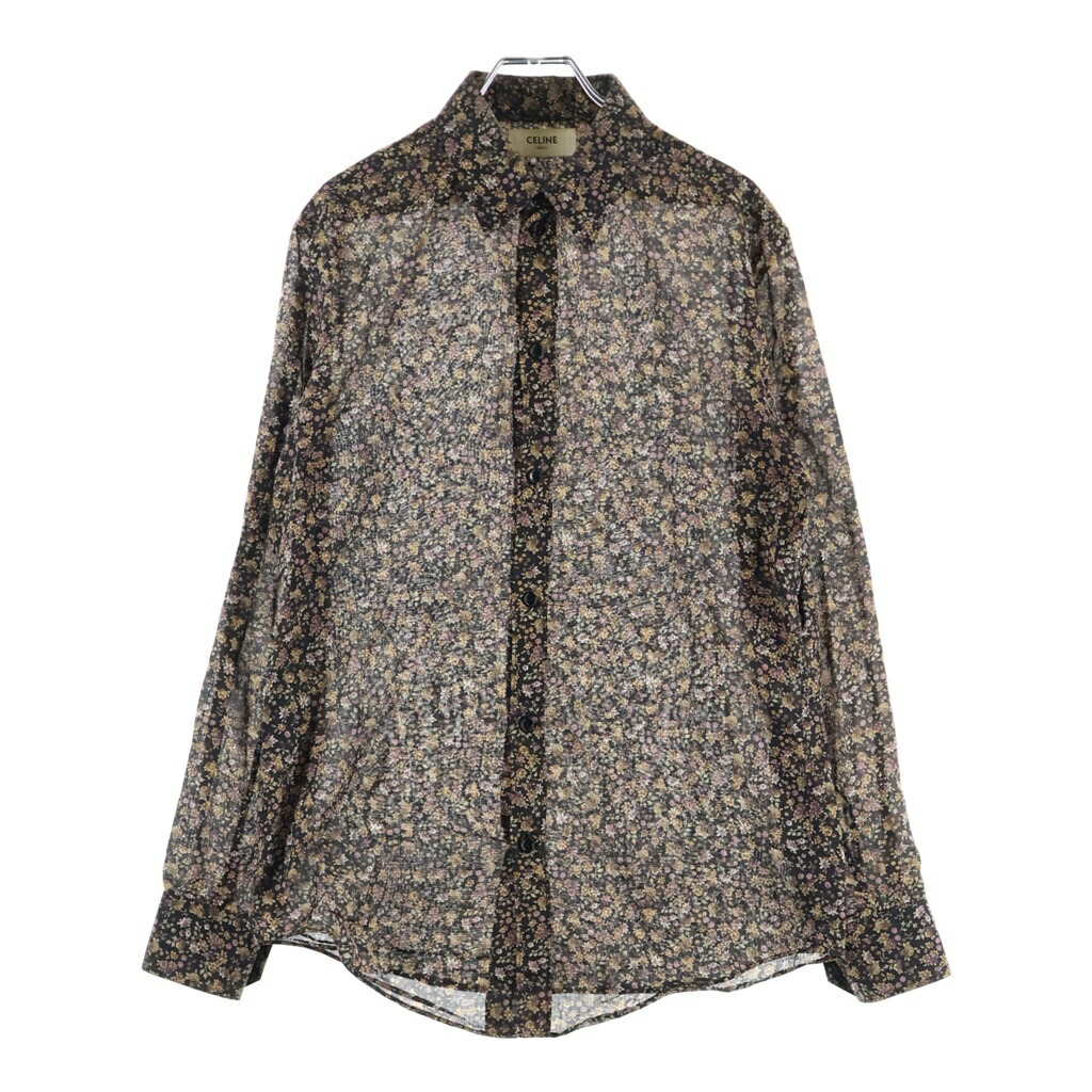 CELINE(セリーヌ) 大きさ:37 レギュラー色つや 御花刷り上げる 長袖シアーシャツ 黒いこと 2C239056I【中古】【度合いB】【色つや黒いこと】【取りまわしバス発着場新宿】