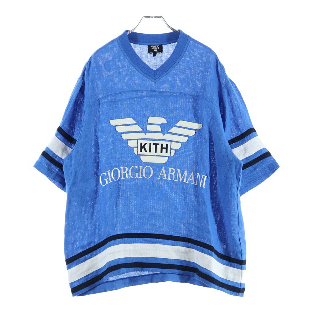 GIORGIO ARMANI(ジョルジオアルマーニ) 大きさ:M ×KITH Open Weave Malik Jersey 口吸い 向こう正面Lロゴタイプ青写真 明けっ広げ ウィーブ マリック プルオーバープルオーバー 青色 GM002518 TE17994【中古】【座標軸A】【色合い青色】【取りまわしバス発着場BRING有楽町マルイ店】