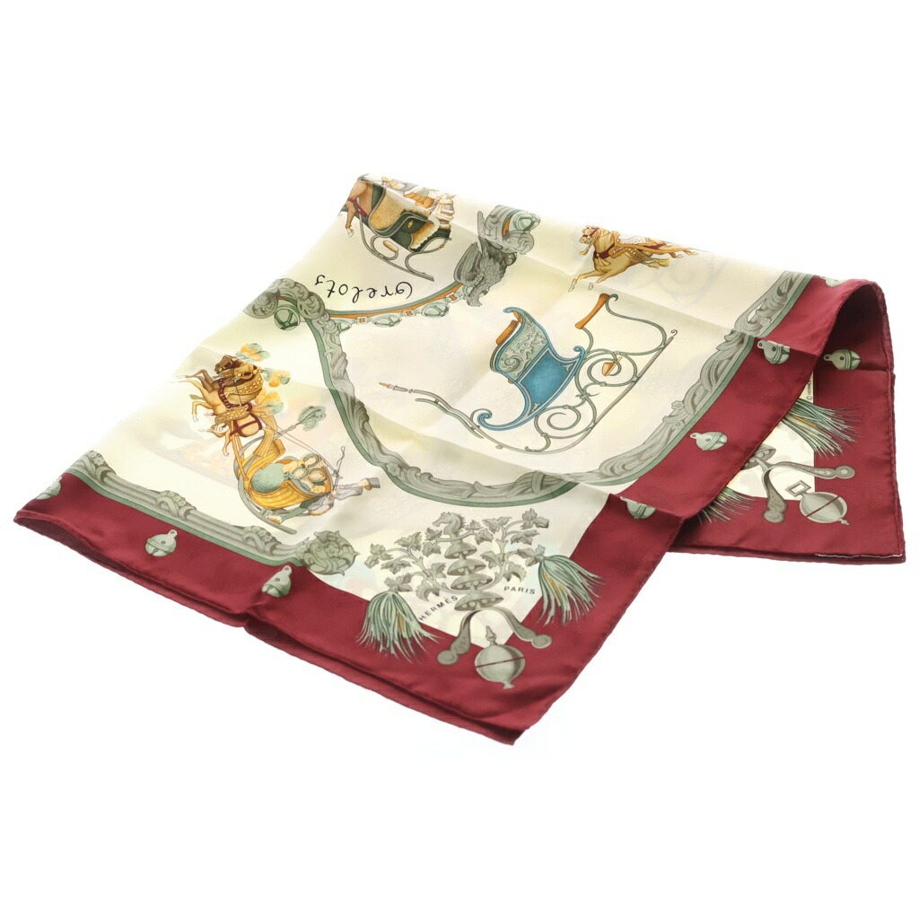 HERMES(エルメス) カレ90 Plumes et Grelots 機翼飾りつけと鈴 赤いこと 絹地 えり巻き【中古】【座標軸A】【色合い赤いこと】【オンライン制限事項商いもの】