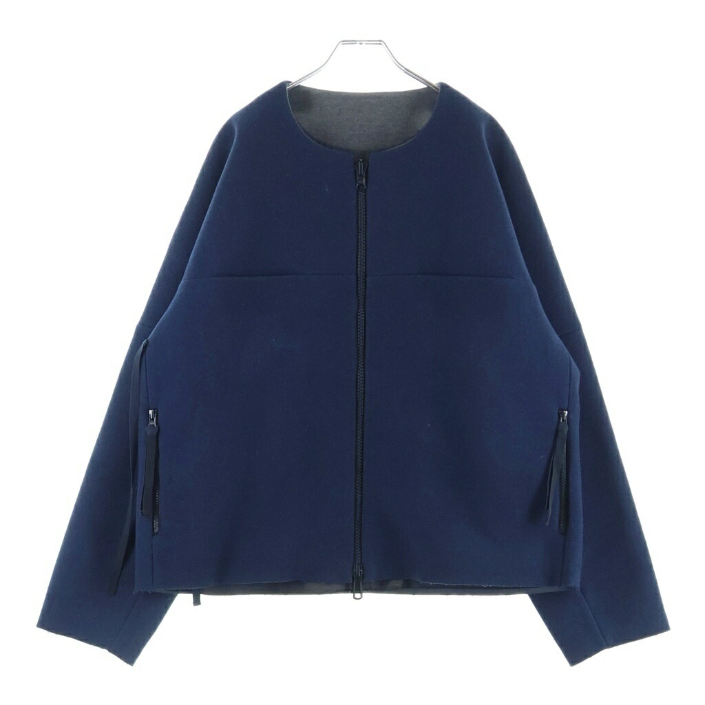 SUNSEA(サンシー) 大きさ:3 15AW CUT OFF MELTON BLOUSON リヴァーシブル カットオフ メルトン上衣 ジップアップノーカラージャケット 青碧 SNS-15A34【中古】【度合いB】【色つや青碧】【オンライン押さえる商いもの】