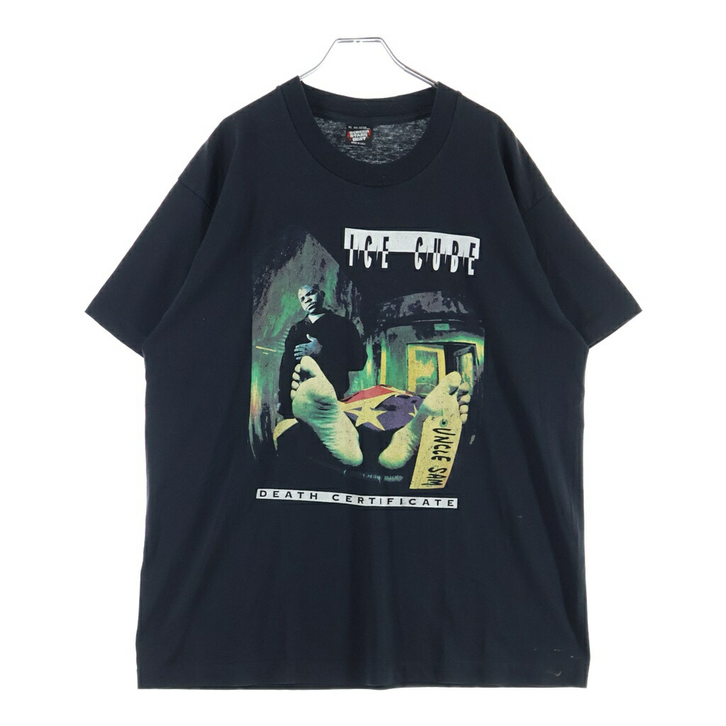 VINTAGE(ヴィンテージ) 大きさ:XL 90S ICE CUBE BOOTLEG DEATH CERTIFICATE SCREEN STAR ヴィンテージ USA製 ブートレグ 内燃機関正六面体 デスサーティフィケート 半袖ティーシャツ【中古】【度合いB】【色つや黒いこと】【取りまわしバス発着場AWESOME高円寺店】