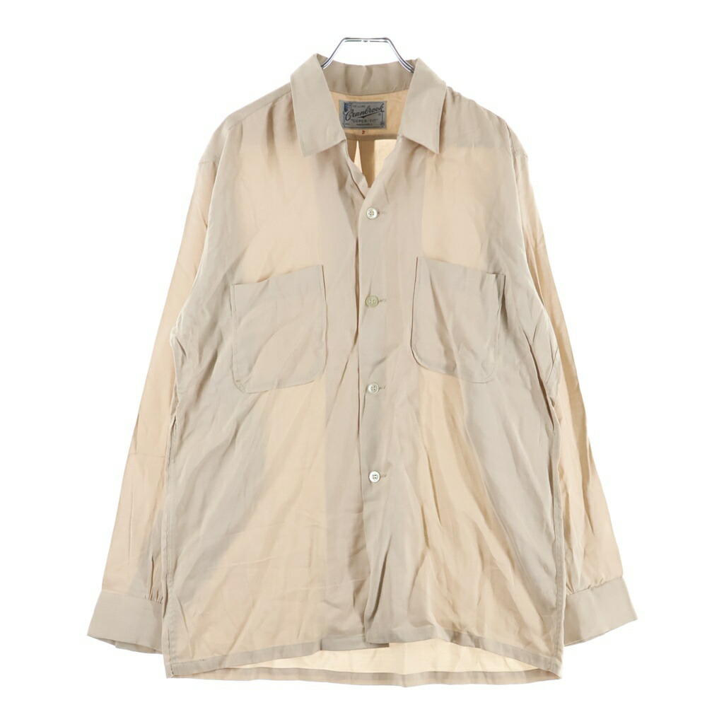 VINTAGE(ヴィンテージ) 大きさ:2 50-60S CRANBROOK RAYON L/S OPEN COLLAR SHIRT ヴィンテージ 人絹 長袖開けはなし色つや 開襟プルオーバー ベージュ【中古】【度合いB】【色つやベージュ】【取りまわしバス発着場AWESOME高円寺店】