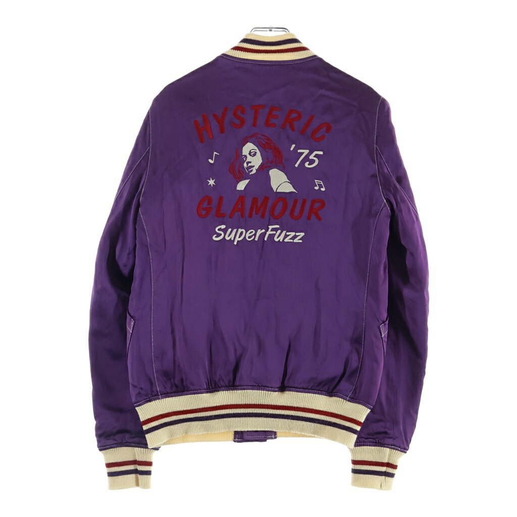 HYSTERIC GLAMOUR(ヒステリックグラマー) 大きさ:M うしろ側ロゴタイプ刺しゅう 人絹 スタジャン 上衣 上衣 パープル 0153AB14【中古】【度合いB】【カラーパープル】【オンライン押さえる商いもの】