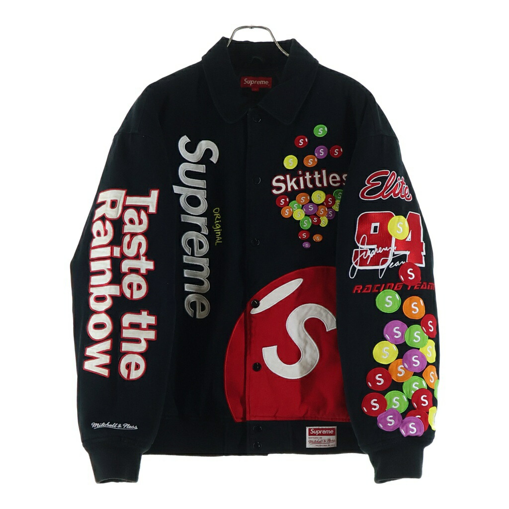 SUPREME(シュプリーム) 大きさ:L 21AW ×MITCHELL\u0026NESS ×Skittles ×ミッチェルアンドネス ×スキットルズ ロゴタイプ刺しゅう継ぎ切れ 中綿バーシティージャケット マルチ色合い【中古】【座標軸B】【色合いマルチ色合い】【オンライン制限事項商いもの】