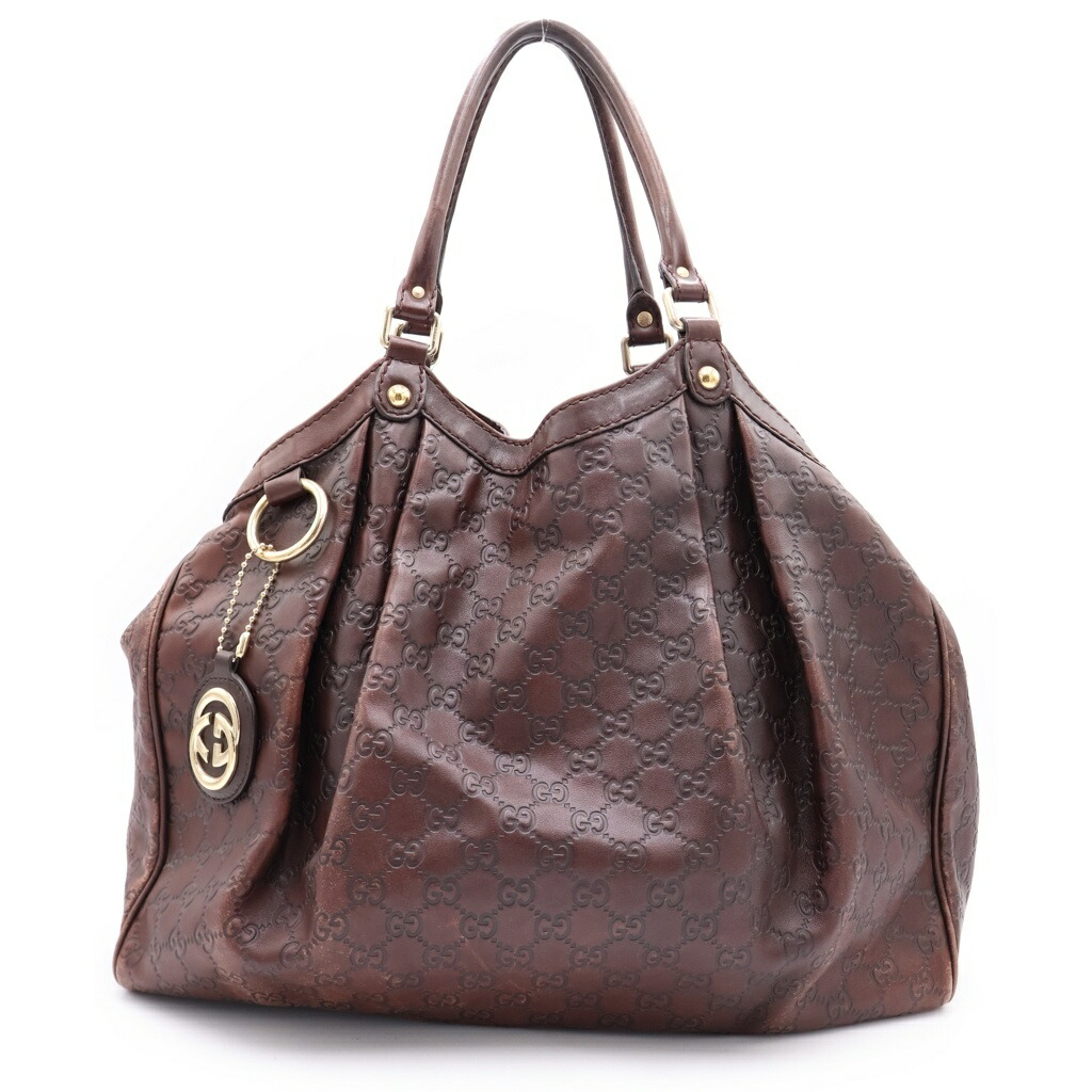 GUCCI(グッチ) グッチシマ レザートートバッグ ハンドバック 赤銅色 ゴールド金具【中古】【座標軸B】【色合い赤銅色】【オンライン制限事項商いもの】