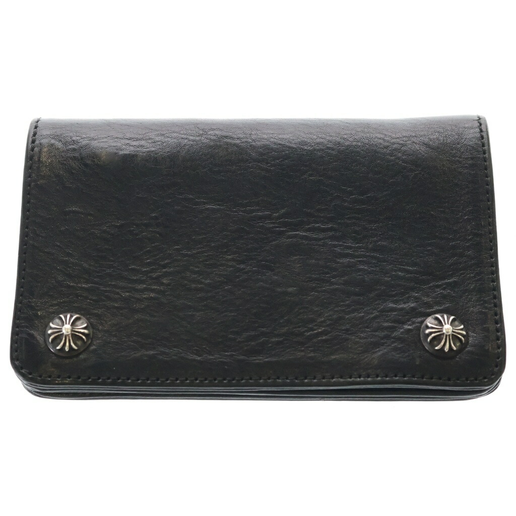 CHROME HEARTS(クロムハーツ) 1ZIP 1ジップ クロスボールボタン レザーウォレット 銭入れ 黒いこと BCA362【中古】【座標軸B】【色合い黒いこと】【取りまわしバス発着場OneStyle新宿店】