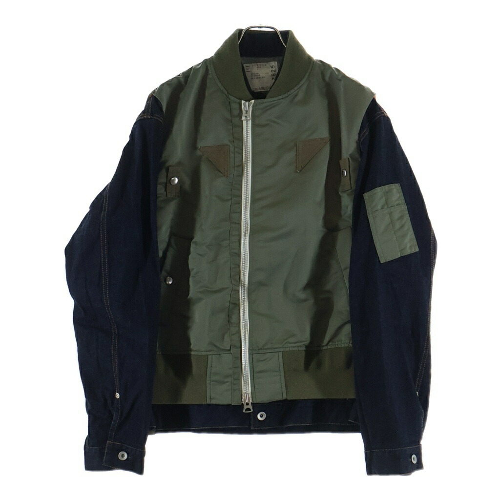 Sacai(サカイ) 大きさ:3 22AW Nylon Twill Mix Blouson ナイロン ツイル ジーンズ 縛 MA-1 上衣 ジップアップ 飛翔 上衣 カーキ/インディゴ 22-02825M【中古】【座標軸B】【色合い緑であること】【オンライン制限事項商いもの】