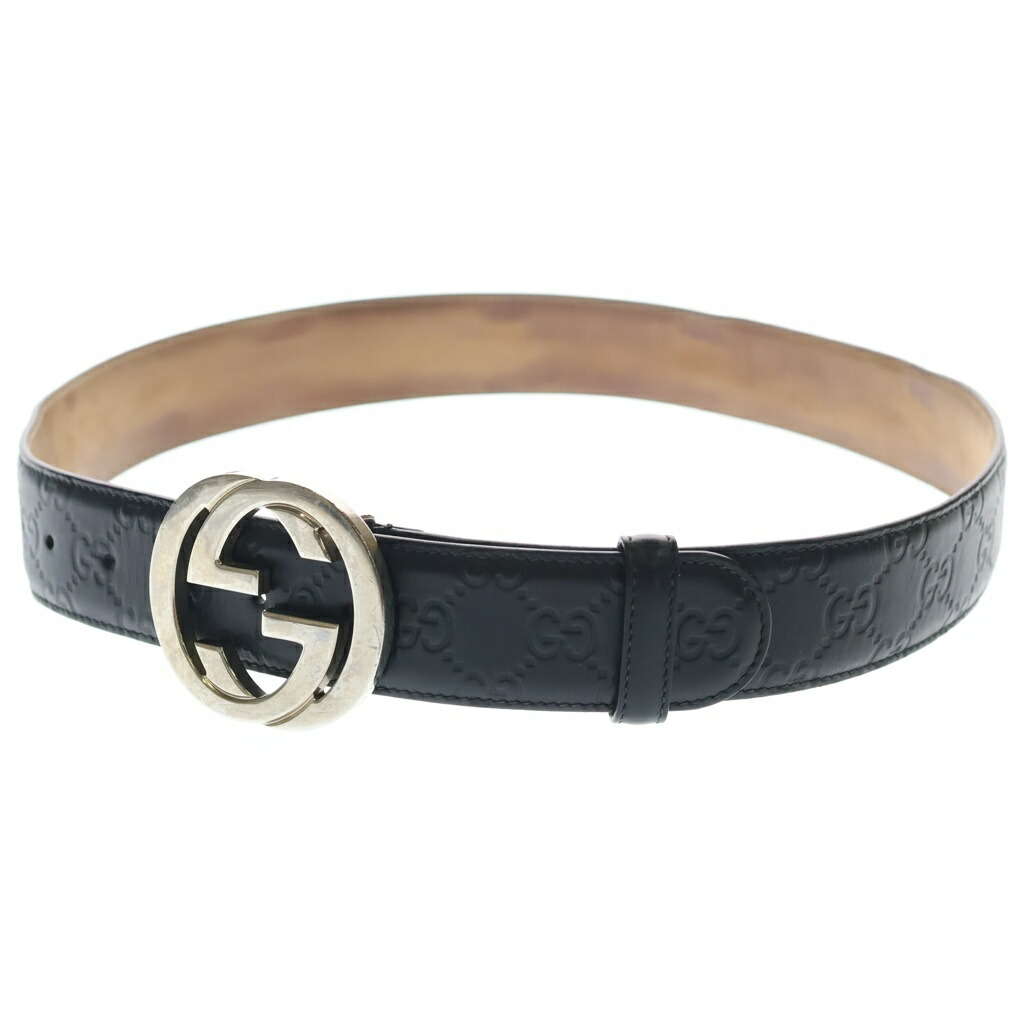 GUCCI(グッチ) 大きさ:85・34 インターロッキング 胴締め 黒いこと なめし革 411924【中古】【座標軸B】【色つや黒いこと】【オンライン押さえる商いもの】