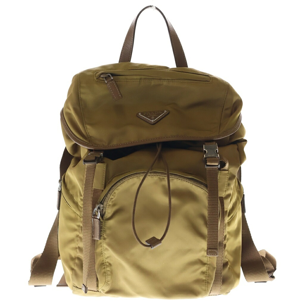 PRADA(プラダ) 15年製 VELA BALTICO BZ0039 ヴェラ バルティコ 三角形ロゴタイプ ナイロン 背嚢 うしろ側容器に並べる カーキ【中古】【座標軸A】【色合いカーキ】【取りまわしバス発着場BRING札幌店】