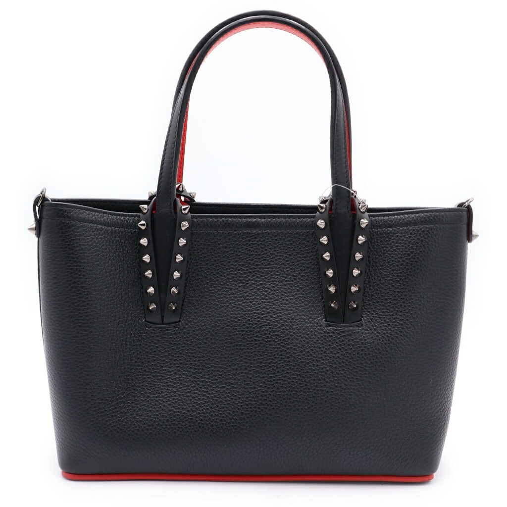 CHRISTIAN LOUBOUTIN(クリスチャンルブタン) カバタ ミニ トートバッグ ハンドバック ショルダーバッグ 黒いこと なめし革 1205054 しろがね色金具【中古】【座標軸A】【色つや黒いこと】【オンライン押さえる商いもの】