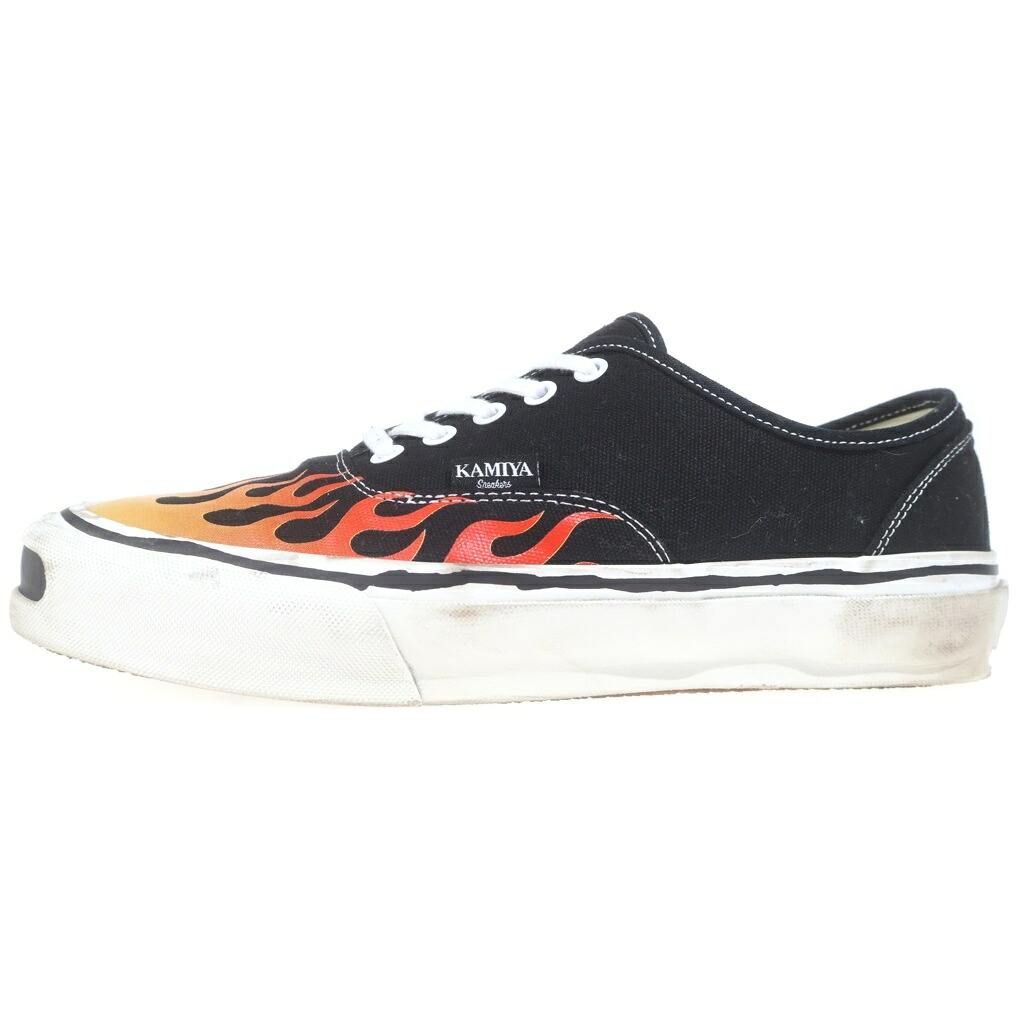 KAMIYA(カミヤ) 大きさ:43 Herc Fire Pattern Vulcanized Sneaker ファイヤーパターン ローカットスニーカー 黒いこと G14FW702【中古】【度合いB】【色つや黒いこと】【取りまわしバス発着場BRING福岡天神店】