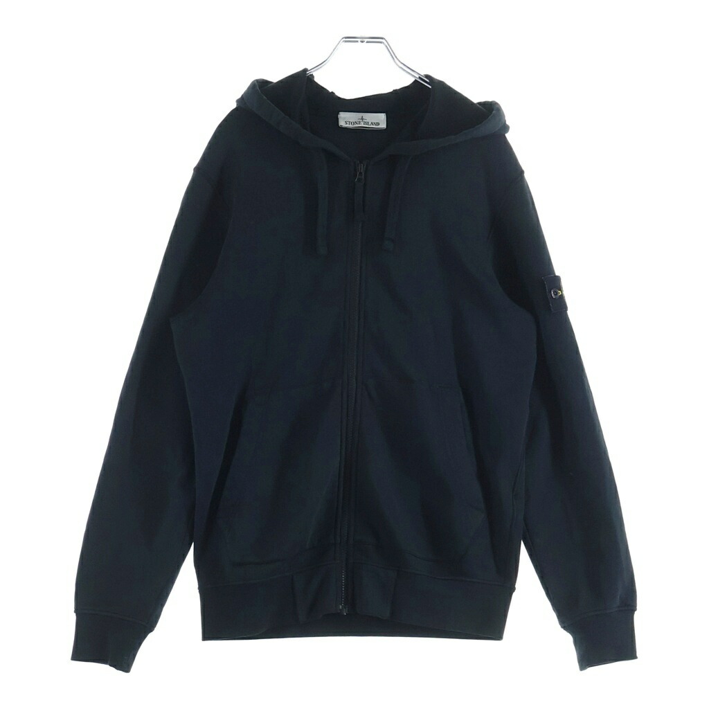 STONE ISLAND(ストーンアイランド) 大きさ:M COTTON FLEECE FULL ZIP-UP HOODIE コットンジップアップフーディー ロゴパッチスウェットパーカー 101564251 黒いこと【中古】【度合いB】【色つや黒いこと】【取りまわしバス発着場BRING福岡天神店】