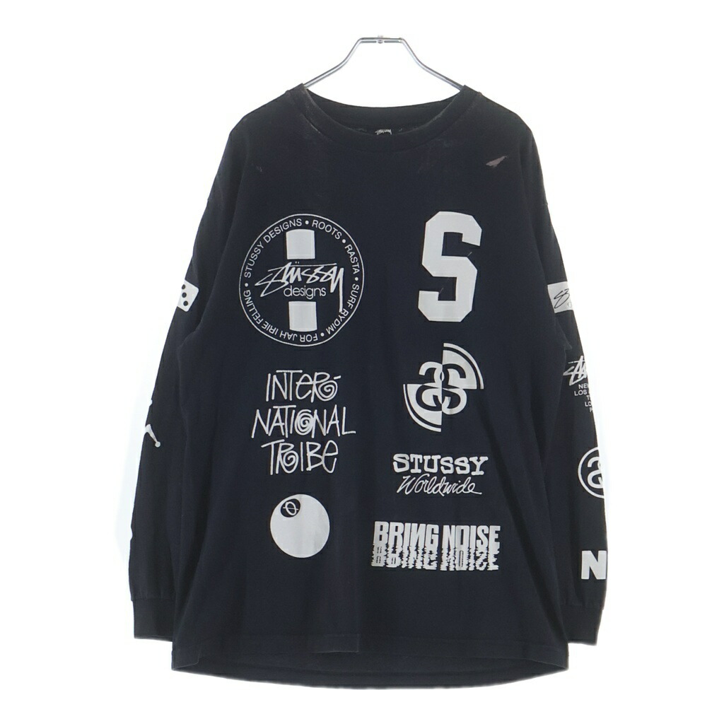 STUSSY(ステューシー) 大きさ:L MULTI LOGO RAT SKULL L/S TEE マルチロゴタイプ ラットスカルプリント 労働者の一団のど首長袖ティーシャツ カットソー 黒いこと【中古】【度合いB】【色つや黒いこと】【取りまわしバス発着場BRING福岡天神店】