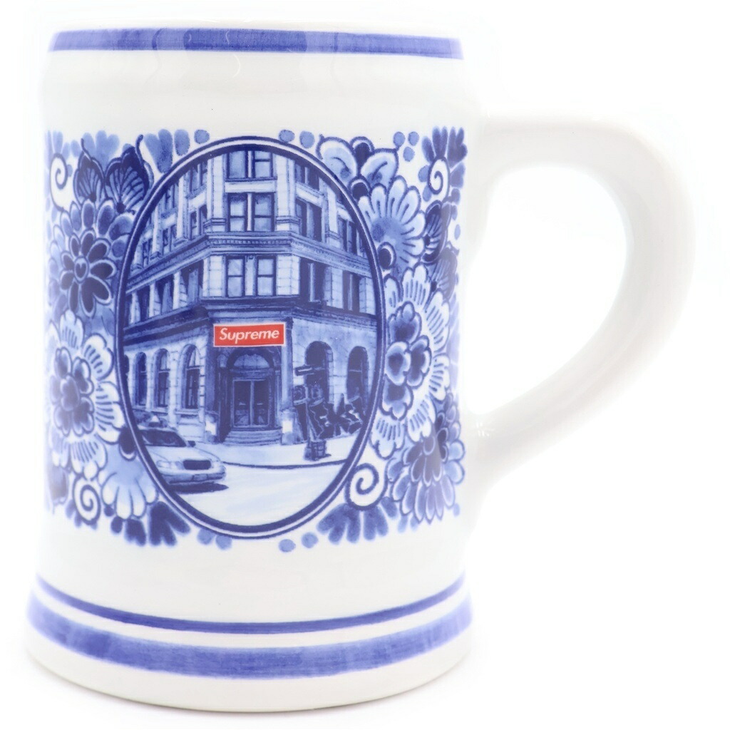 SUPREME(シュプリーム) 21SS ×Royal Delft 190 Bowery Beer Mug ロイヤルデルフト バワリービアー カップ 白いこと/青碧 ■【新古品/中古】【度合いS】【色つや白いこと】【オンライン押さえる商いもの】