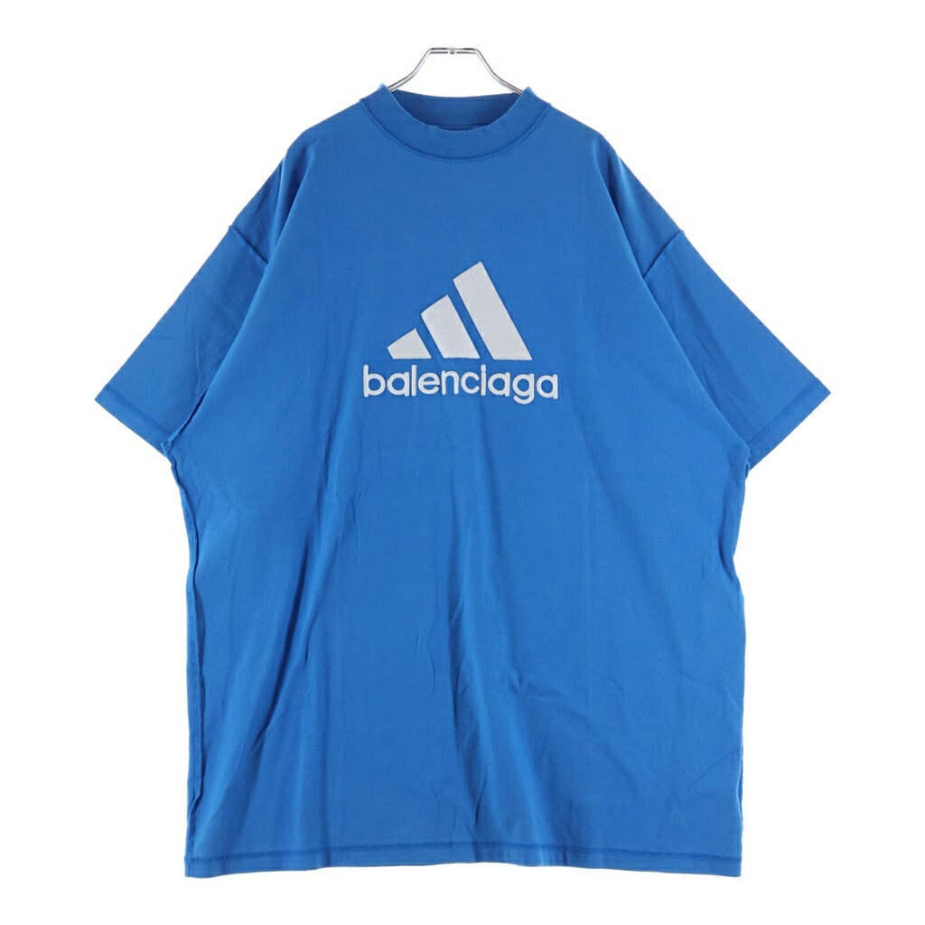 BALENCIAGA(バレンシアガ) 大きさ:3 23SS ×adidas BIG LOGO T-SHIRT アディダス ビッグロゴタイプ 労働者の一団のど首半袖プルオーバー カットソー 青色 731769 TNVP3【新古品/中古】【座標軸S】【色合い青色】【取りまわしバス発着場BRING札幌店】
