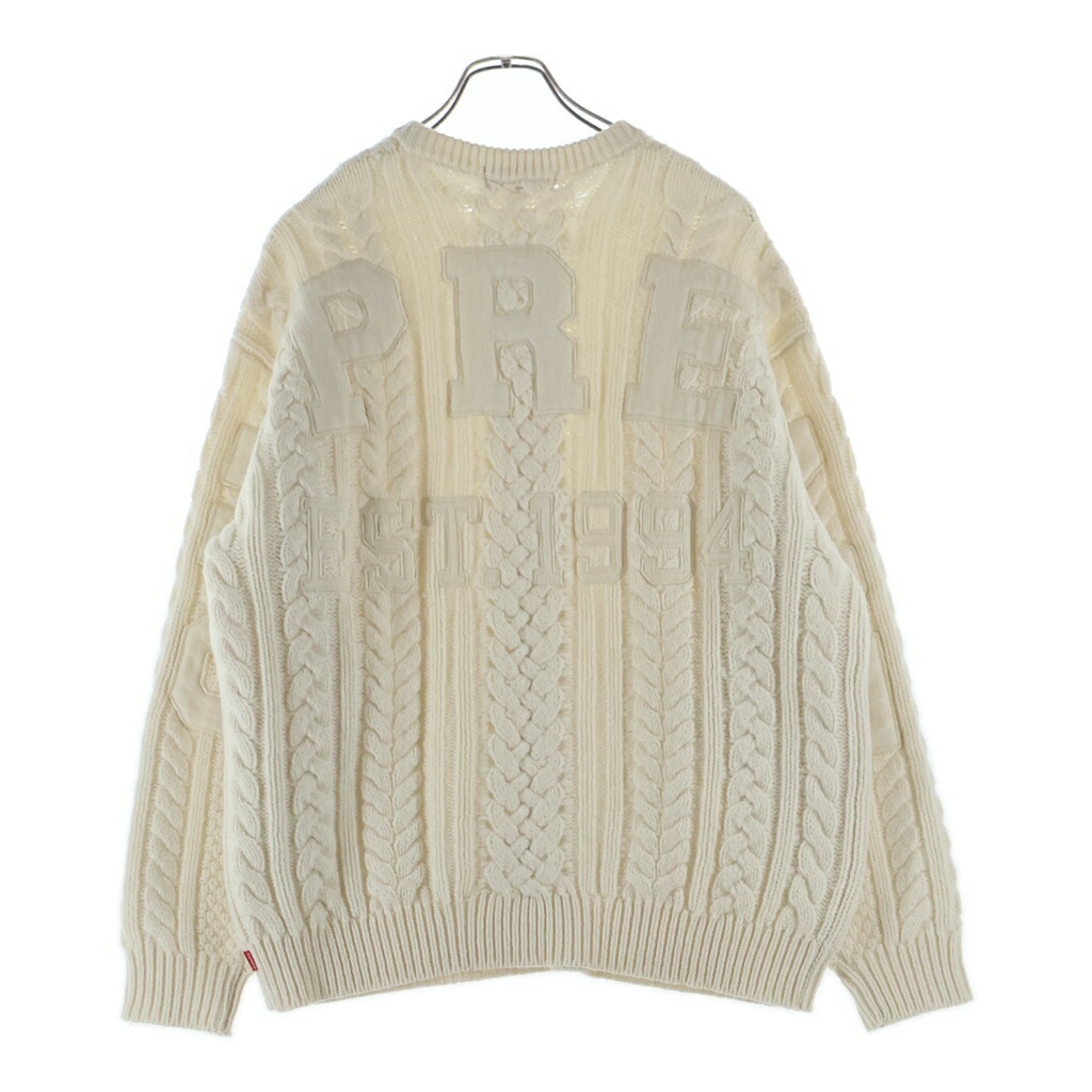 SUPREME(シュプリーム) 大きさ:M 23AW Applique Cable Knit Sweater アップリケ 有線テレビ クルーネックニットセーター 白いこと【中古】【度合いB】【色つや白いこと】【取りまわしバス発着場BRING札幌店】