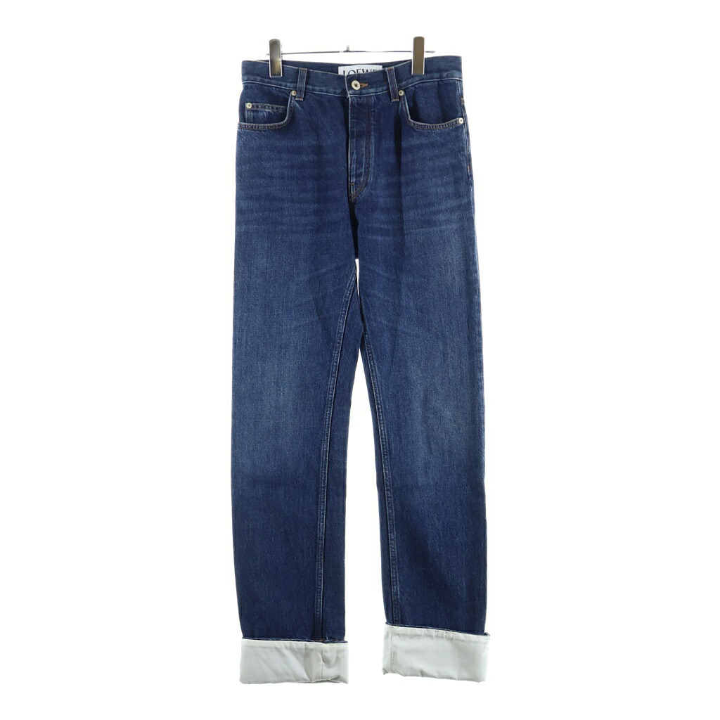 LOEWE(ロエベ) 大きさ:46 TURN-UP DENIM JEANS フィッシャーマン 折りかえし繰り上げる 名取り草飛球 ストレートデニムパンツ インディゴ H526Y11W33【中古】【度合いB】【色つや青碧】【取りまわしバス発着場BRING福岡天神店】