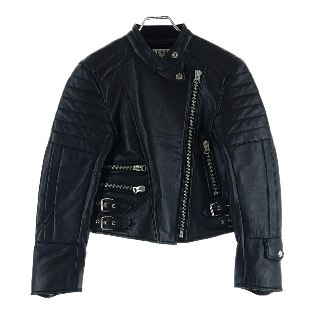 Acne Studios(アクネ ストゥディオズ) 大いさ:34 13AW MOI なめし革 ライダースジャケット 黒いこと【中古】【座標軸B】【色合い黒いこと】【取りまわしバス発着場BRING福岡天神店】