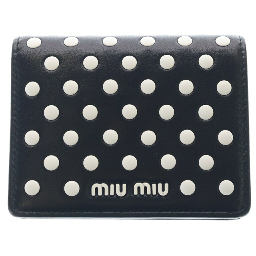 miumiu(ミュウミュウ) Polka Dot Studded Compact Wallet ポルカ点点柄 パウダーコンパクト ミニウォレット 紙入れ 黒いこと【新古品/中古】【座標軸S】【色つや黒いこと】【取りまわしバス発着場BRING札幌店】