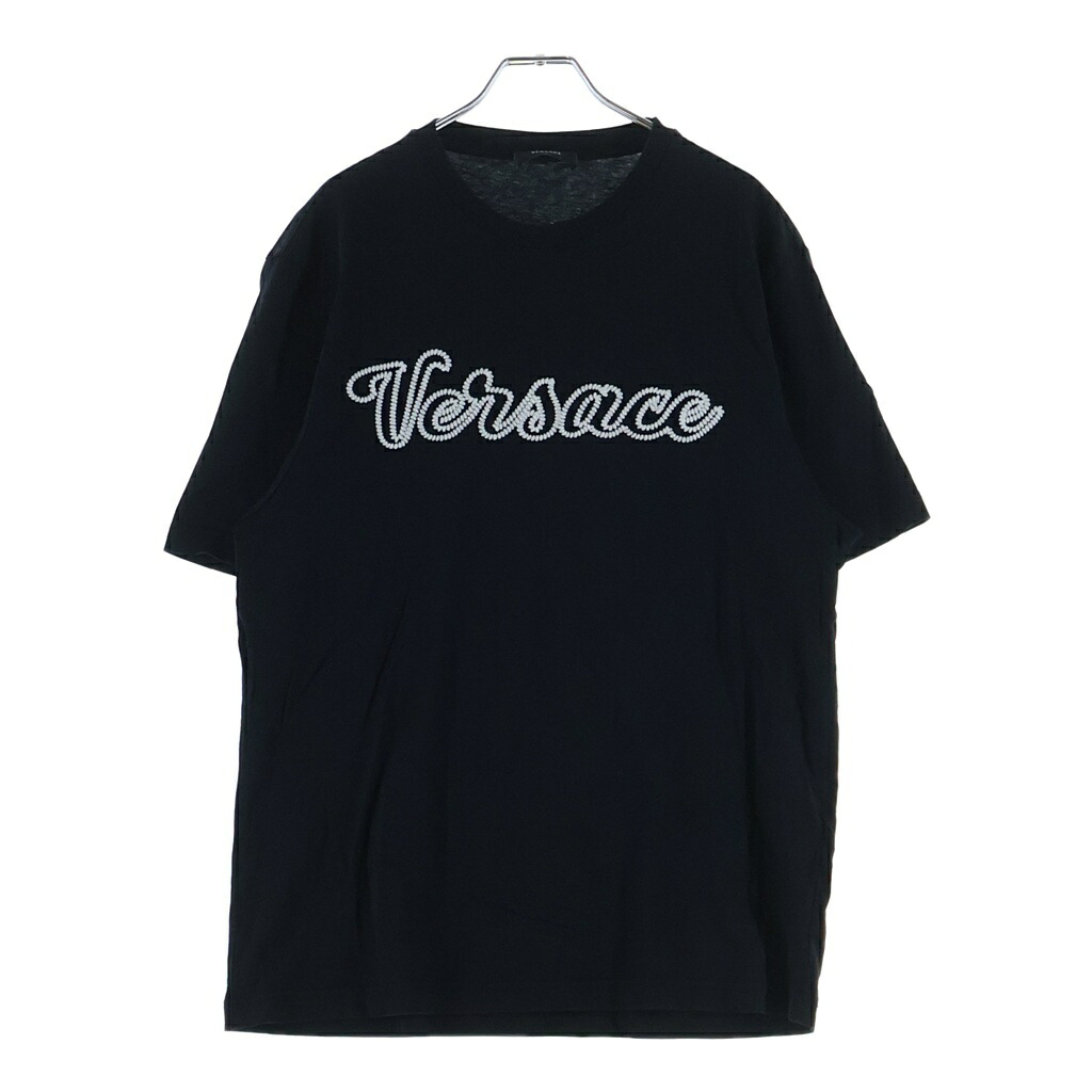VERSACE(ヴェルサーチ) サイズ:M ロゴ刺繍 クルーネック半袖Tシャツカットソー ブラック 1014427【中古】【程度B】【カラーブラック】【取扱店舗BRING WASTE_NOT】｜ブランド買取・販売　BRING