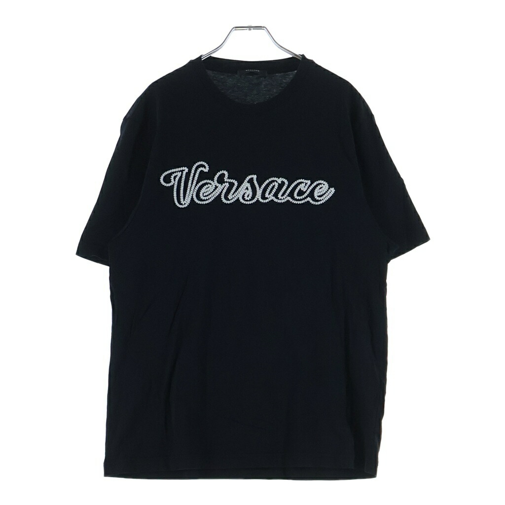 VERSACE(ヴェルサーチ) 大いさ:M ロゴタイプ刺しゅう 労働者の一団のど首半袖ティーシャツカットソー 黒いこと 1014427【中古】【座標軸B】【色合い黒いこと】【オンライン制限事項商いもの】