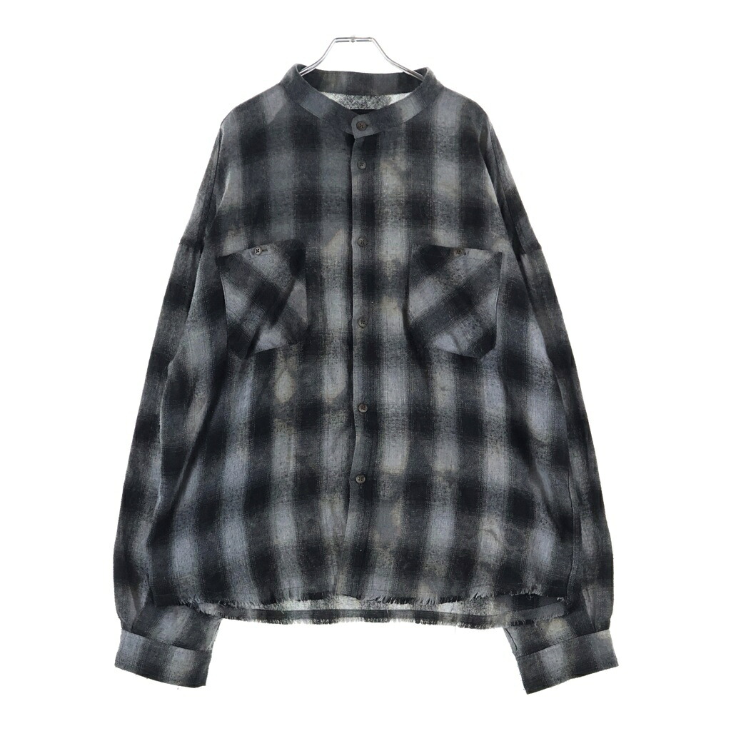 BLESS(ブレス) 大きさ:XL 25AW COLLAR LESS SHIRT / RED 照明ランプ色つや フランネルプルオーバー カットオフ ブリーチ工業 オンブレチェック 薄墨色 BR25AW-S2002【中古】【度合いB】【色つや薄墨色】【取りまわしバス発着場BRING札幌店】