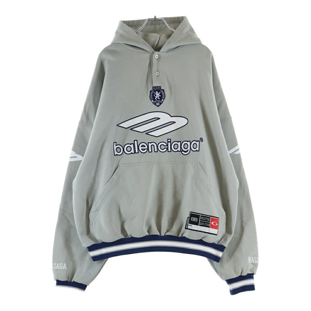 BALENCIAGA(バレンシアガ) 大きさ:S 25AW 3b Football Polo Hoodie 827939 TTVQ8 蹴球 ポロ ティーシャツパーカー 薄墨色【中古】【度合いA】【色つや薄墨色】【取りまわしバス発着場BRING札幌店】