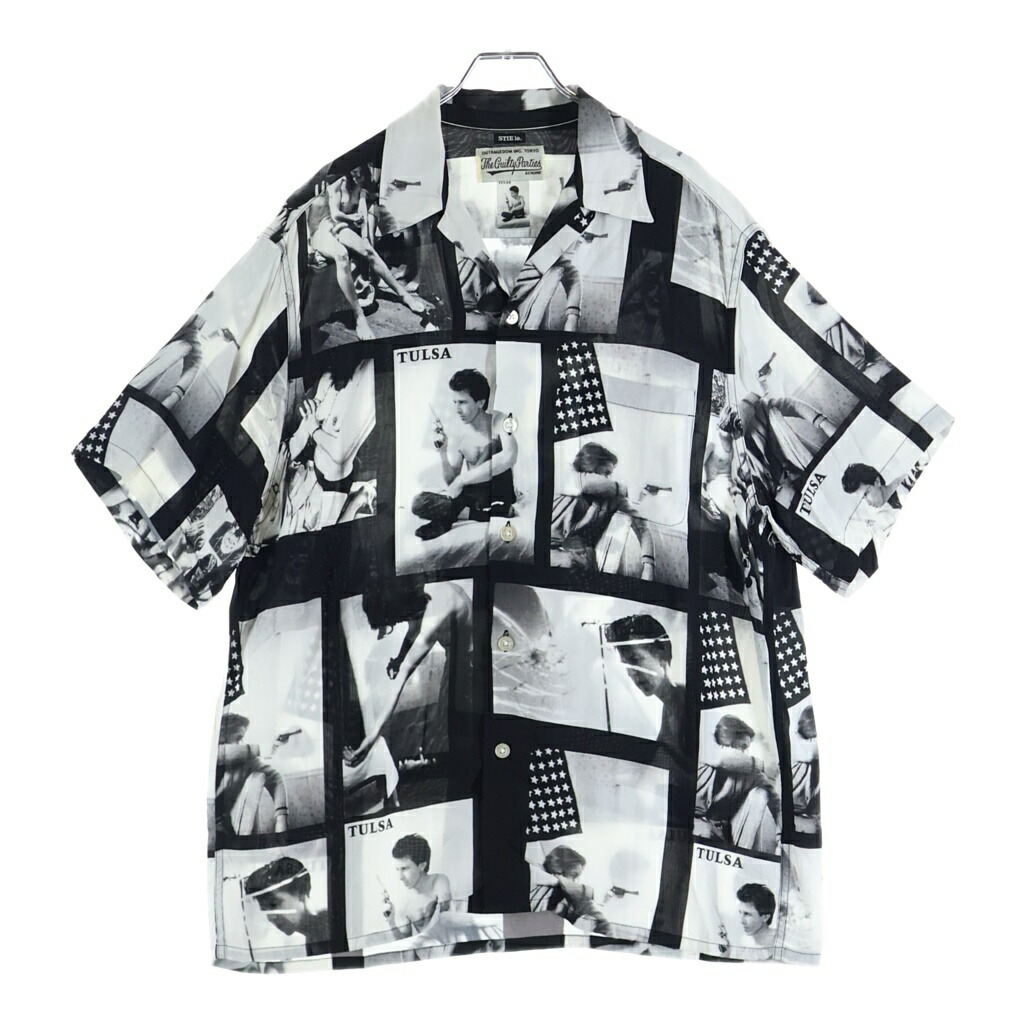 WACKO MARIA(ワコマリア) 大きさ:M LARRY CLARK TULSA HAWAIIAN SHIRT ラリー事務員 タルサ ハワイアンプルオーバー 半袖プルオーバー 黒いこと/白いこと【中古】【度合いB】【色つや黒いこと】【取りまわしバス発着場BRING WASTE_NOT】