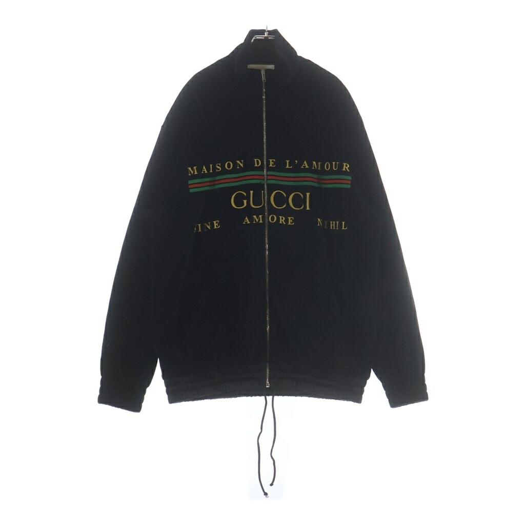 GUCCI(グッチ) 大きさ:M フロントロゴジップアップジャケット 天鵞絨上衣 黒いこと【中古】【座標軸A】【色合い黒いこと】【取りまわしバス発着場新宿】