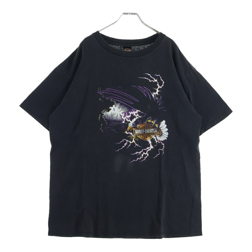 HARLEY DAVIDSON(ハーレーダビッドソン) 大いさ:XL 00S THUNDER \u0026 EAGLE PRINT TEE サンダーイーグル 両面刷り上げる半袖カットソーティーシャツ 黒いこと【中古】【座標軸B】【色合い黒いこと】【取りまわしバス発着場AWESOME高円寺店】