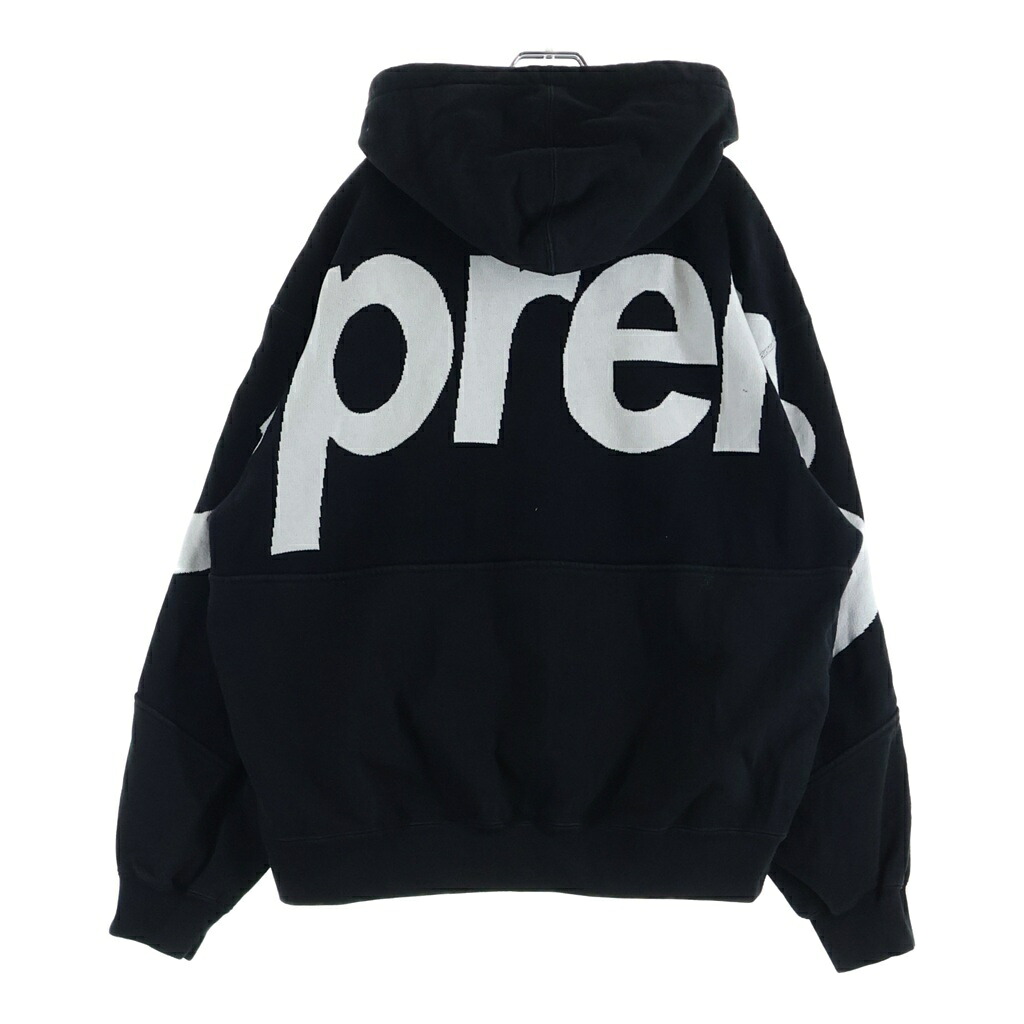 SUPREME(シュプリーム) 大きさ:L 23AW Big Logo Jacquard Hooded Sweatshirt ビッグロゴタイプ ジャガードフーディー スウェットプルオーバーパーカー 黒いこと【中古】【度合いB】【色つや黒いこと】【取りまわしバス発着場BRING KICKS】