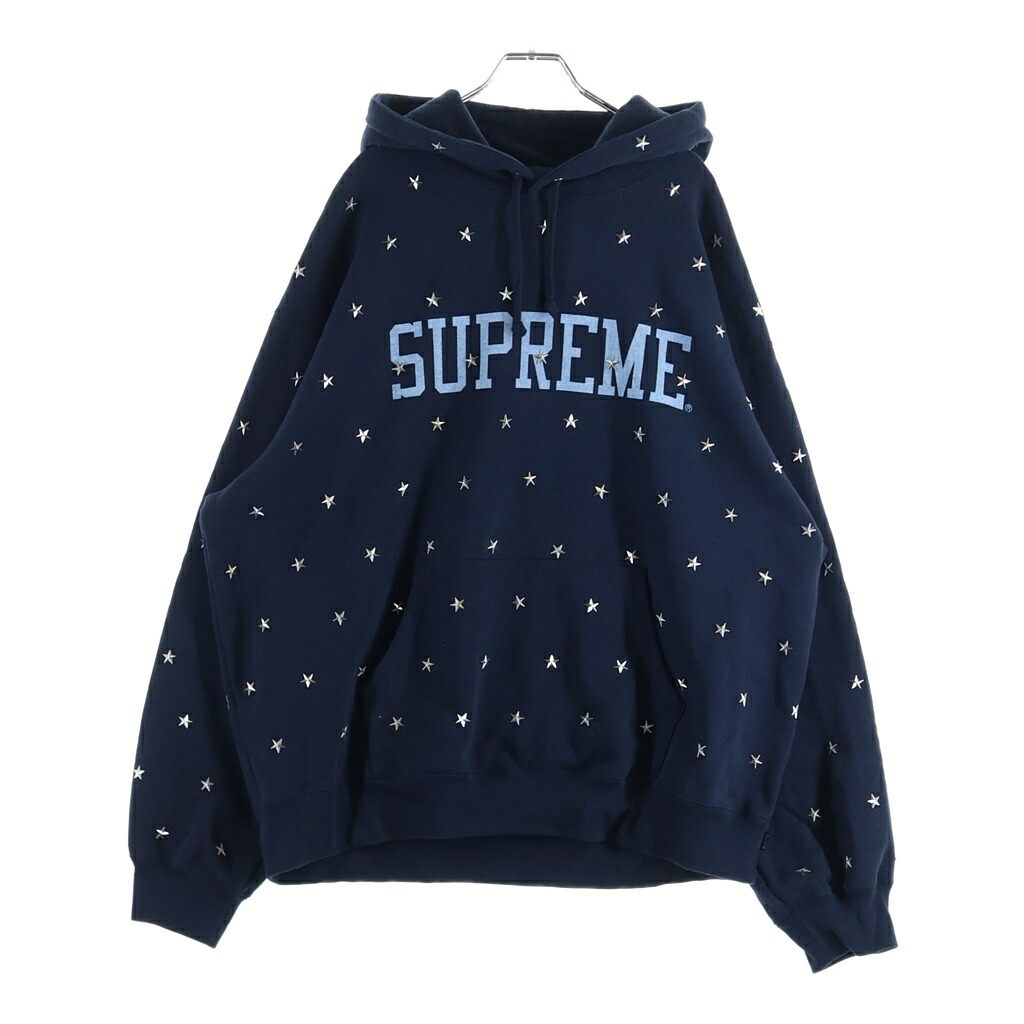 SUPREME(シュプリーム) 大きさ:XL Stars Studded Hooded Sweat スタースタッズ フーディー パーカー 米国海軍 綿織物 XL【中古】【度合いA】【カラーネイビー】【取りまわしバス発着場BRINGご廟店】