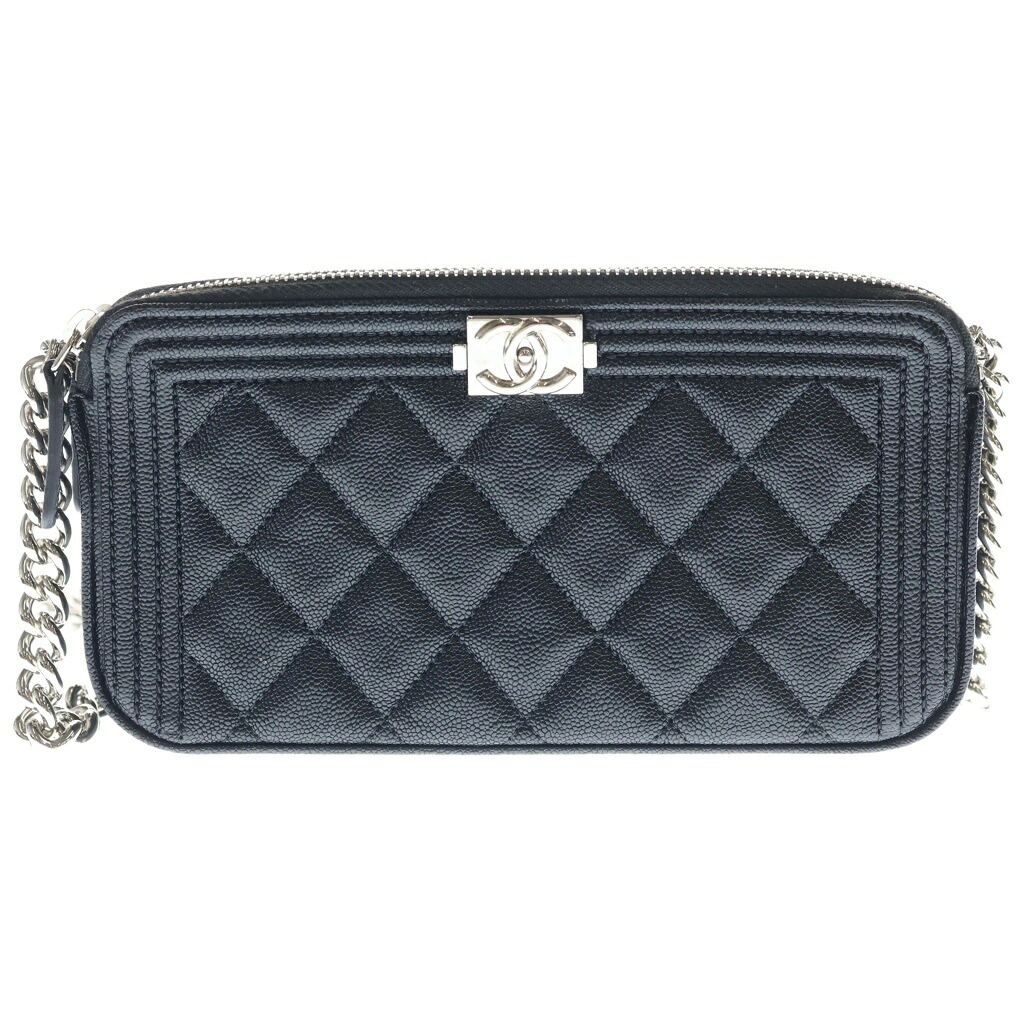 CHANEL(シャネル) 男の子シャネル キャビア素はだ チェーンウォレット 御徒面子 しろがね色金具 A84069【中古】【座標軸A】【色合い黒いこと】【取りまわしバス発着場BRING：RED新宿東口店】