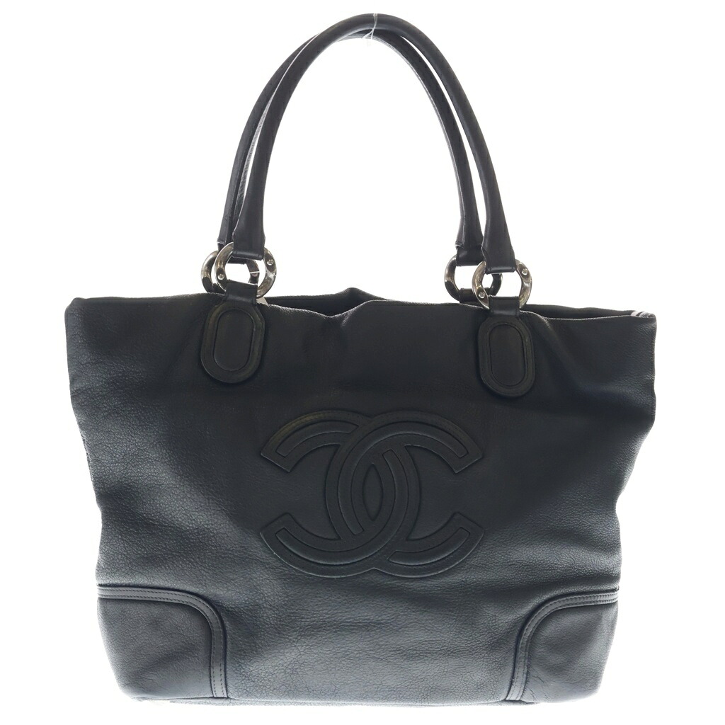 CHANEL(シャネル) デカココ トートバッグ ハンドバック 黒いこと なめし革 しろがね色金具【中古】【座標軸B】【色合い黒いこと】【取りまわしバス発着場原宿】