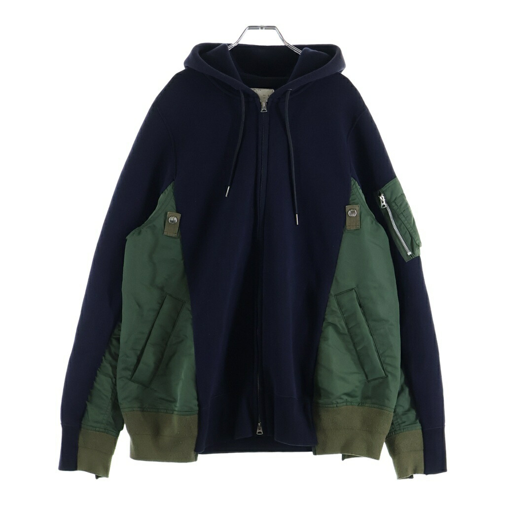 Sacai(サカイ) 大きさ:4 Sponge Sweat Nylon Twill Hoodie ナイロン縛 ツイル ジップアップフーディー 黒いこと SCM-056【中古】【度合いB】【色つや黒いこと】【取りまわしバス発着場BRING横浜ビブレ店】