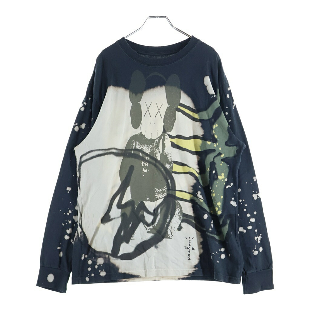 TRAVIS SCOTT(トラヴィススコット) 大きさ:L ×CACTUS JACK+KAWS FOR FRAGMENT L/S T-SHIRT ×サボテン 万力 + カウズ 欠けら グラフィック刷り上げる長袖ティーシャツ 黒いこと【中古】【度合いB】【色つや黒いこと】【取りまわしバス発着場BRING横浜ビブレ店】