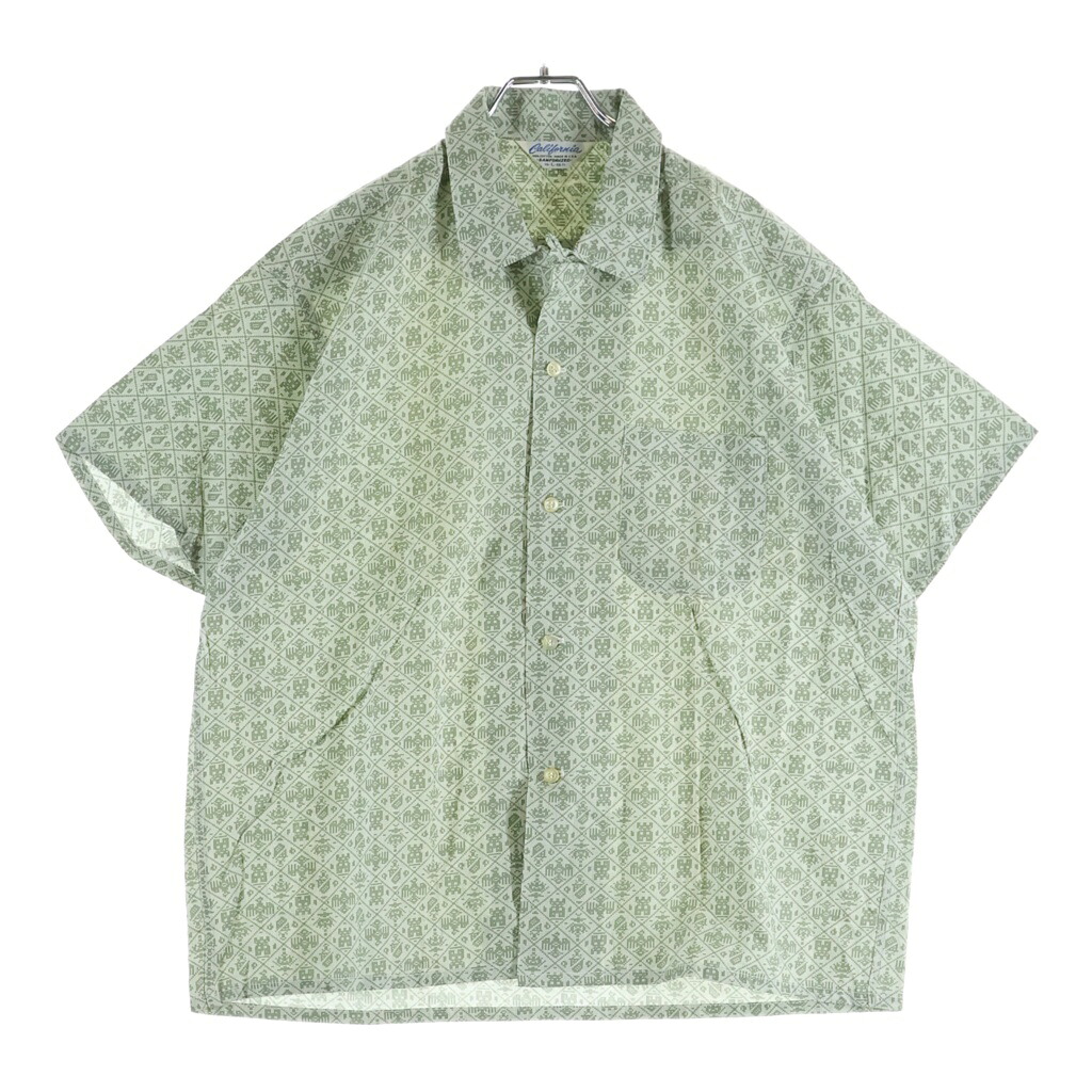 VINTAGE(ヴィンテージ) 大きさ:L 50-60S VINTAGE DEADSTOCK CALIFOLNIA S/S OPEN COLLAR SHIRT ヴィンテージ ３角形引き舟 USA製 総柄 半袖明けっ広げ色合い 開襟プルオーバー 緑であること【中古】【座標軸B】【色合い緑であること】【取りまわしバス発着場AWESOME高円寺店】