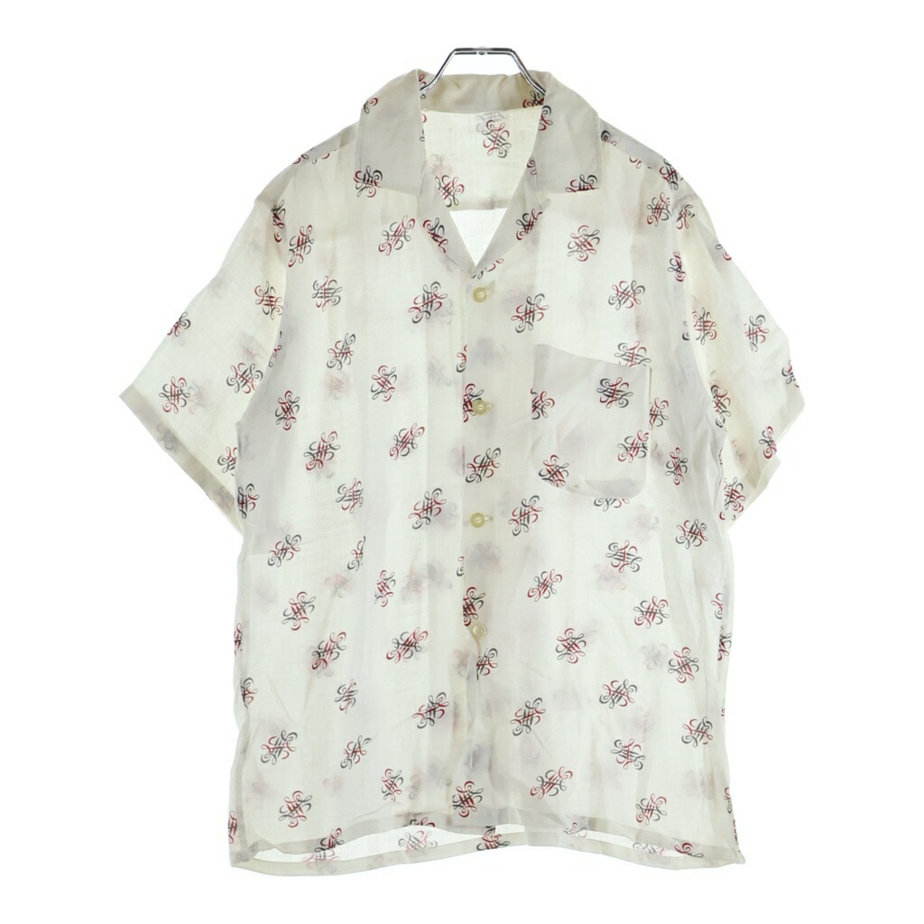 VINTAGE(ヴィンテージ) 50S VINTAGE S/S RINEN RAYON OPEN COLLAR SHIRT ヴィンテージ 総柄 リネン人絹 半袖開けはなし色つや 開襟プルオーバー 白いこと【中古】【度合いB】【色つや白いこと】【取りまわしバス発着場AWESOME高円寺店】