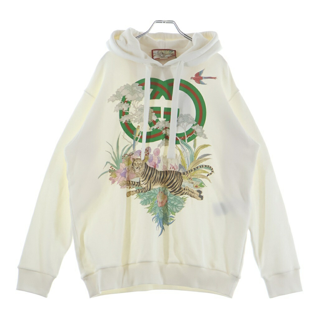 GUCCI(グッチ) 大きさ:M インターロッキング 虎 ボタニカル柄 汗水 ティーシャツパーカー 象牙色 615061 XJD4F【新古品/中古】【度合いS】【色つやベージュ】【取りまわしバス発着場BRING心斎橋店】