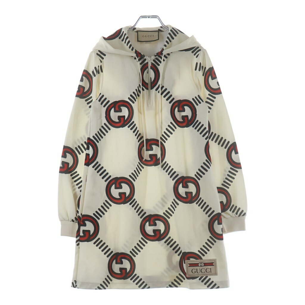 GUCCI(グッチ) 大きさ:XXS インターロッキングG テクニカルジャージ ハーフジップパーカー 象牙色×赤いこと #XXS 681269【中古】【座標軸B】【色合い白いこと】【取りまわしバス発着場BRING横浜ビブレ店】
