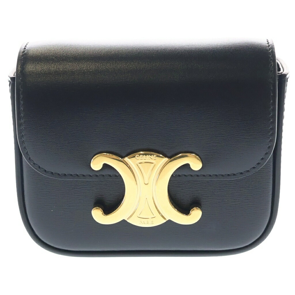 CELINE(セリーヌ) 大きさ:ミニ トリオンフ ミニクロード なめし革 ショルダーバッグ ゴールド金具 黒いこと【新古品/中古】【座標軸S】【色合い黒いこと】【取りまわしバス発着場渋谷】