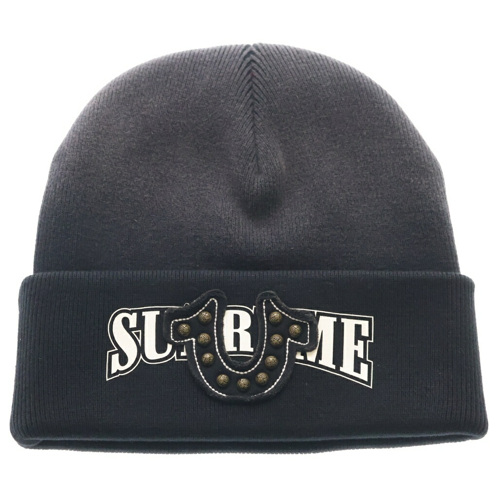 SUPREME(シュプリーム) 大きさ:os 25AW ×True Religion Beanie トゥルーレリジョン ロゴタイプ刷り上げる ビーニー 編み物旗がしら 鳥打ち帽 黒いこと【中古】【度合いA】【色つや黒いこと】【取りまわしバス発着場原宿】
