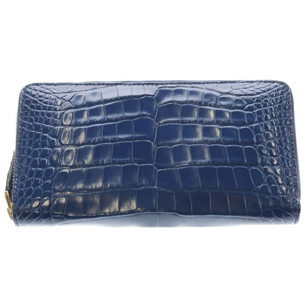 GUCCI(グッチ) CROCODILE ZIP WALLET クロコダイル 長札入れ ジップウォレット ダークネイビー なめし革【中古】【座標軸A】【色合い青色】【取りまわしバス発着場原宿】