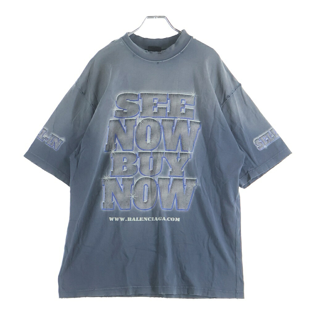 BALENCIAGA(バレンシアガ) 大きさ:XS SNBN INSIDE-OUT Medium Fit TEE SEE NOW BUY NOW 内部アウト 不都合工業 大層らしい大きさティーシャツ 青碧 764235 TQVE8【中古】【度合いB】【色つや青碧】【取りまわしバス発着場BRING WASTE_NOT】